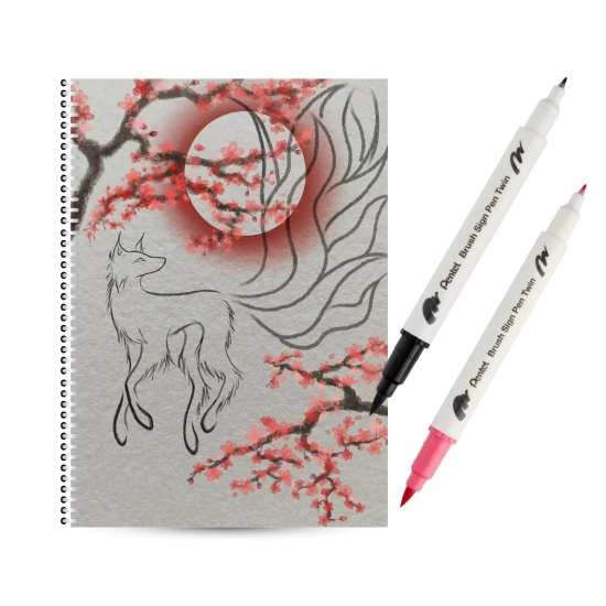 Dwustronne brushpeny do kaligrafii + zeszyt Kitsune