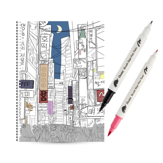 Dwustronne brushpeny do kaligrafii + zeszyt Serce Seulu