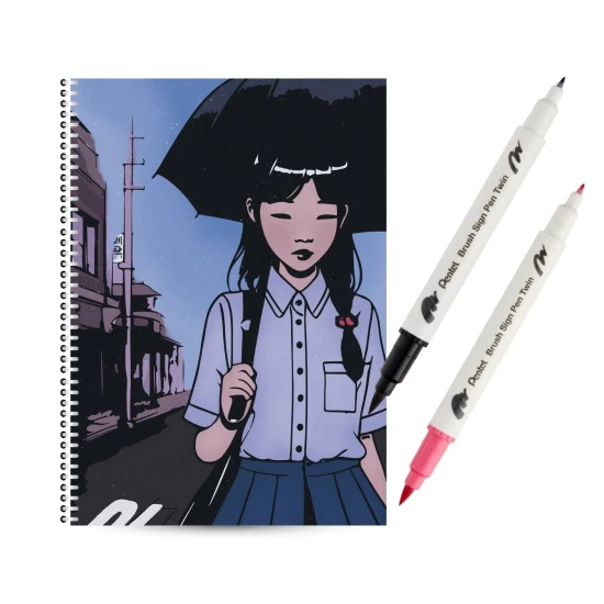 Dwustronne brushpeny do kaligrafii + zeszyt Niebieska godzina