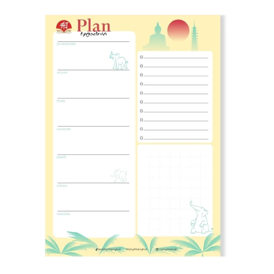 azjatycki planer tygodniowy - motyw tajski, plan tygodnia azjatycki, tajski planer tygodniowy
