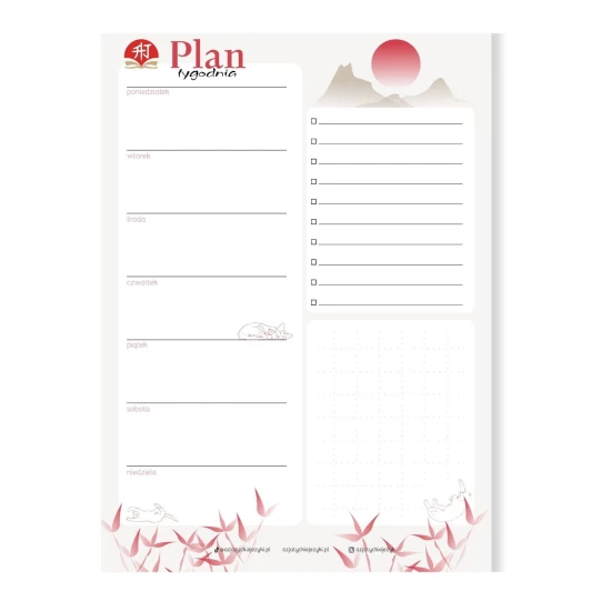 azjatycki planer tygodniowy - motyw japoński, japoński planer tygodniowy, plan tygodnia azjatycki