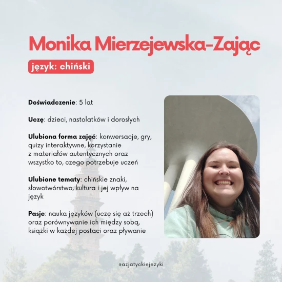Lekcje indywidualne - Monika: lekcje chińskiego, korepetycje z języków azjatyckich