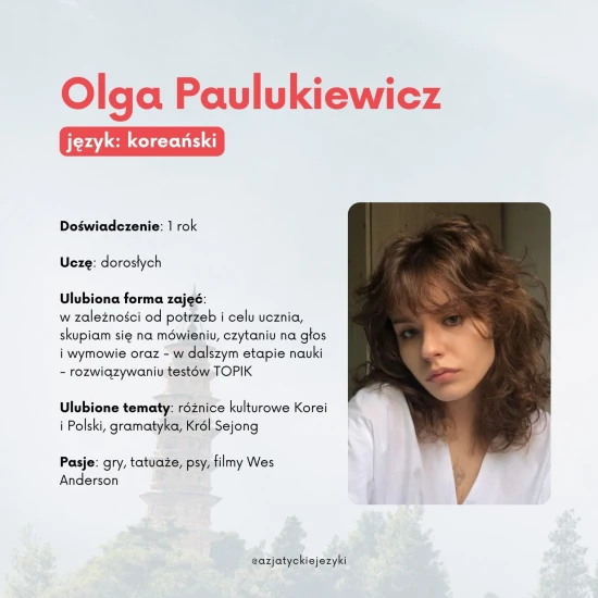 Lekcje indywidualne - Olga: lekcje koreańskiego, korepetycje z języków azjatyckich