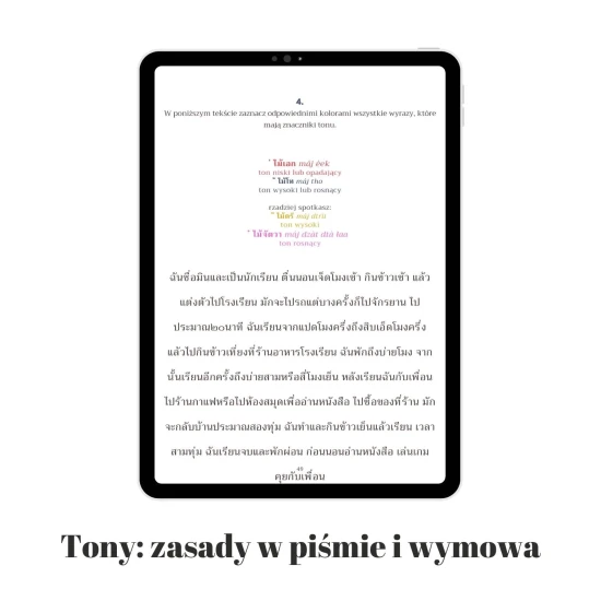 Tony: zasady w piśmie i wymowa e-book, przykładowe zadania, tajska wymowa