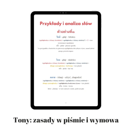 Tony: zasady w piśmie i wymowa e-book, przykładowa zawartość, nauka tajskiej wymowy