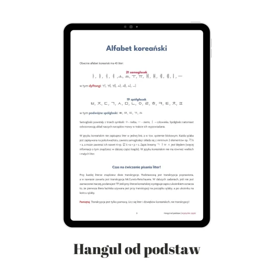 Hangul od podstaw e-book przykładowa strona, koreański dla początkujących