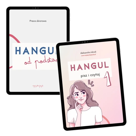 Zestaw 'Hangul pisz i czytaj' + Hangul od podstaw okładki e-booków, nauka koreańskiego