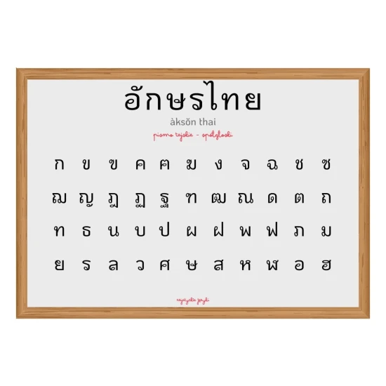plakat pismo tajskie w poziomie, pismo tajskie na plakacie, tajski plakat, alfabet tajski plakat, nauka tajskiego