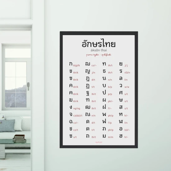plakat pismo tajskie spółgłoski, pismo tajskie na plakacie, tajski plakat, tajski plakat z alfabetem, alfabet tajski plakat, nauka tajskiego