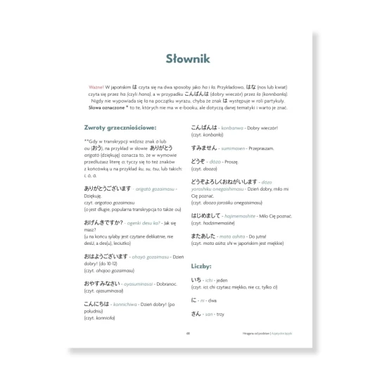 Hiragana od podstaw słownik na końcu, nauka japońskiego od zera