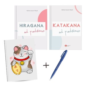 Hiragana i Katakana + zeszyt maneki + brushpen, zestaw do nauki japońskiego, japoński dla początkujących