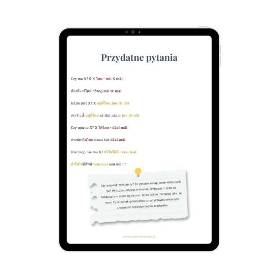 Tajski w podróży e-book przykładowa strona - jedzenie i praca, lekcje języka tajskiego, kursy tajskiego online, e-book język tajskiego