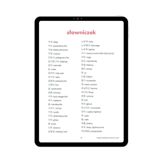 Hangul od podstaw e-book słowniczek, koreańskie słownictwo, e-book do koreańskiego alfabetu