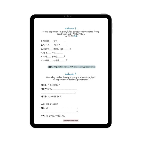 Koreański na start cz.1 e-book przykładowe zadania, koreańska gramatyka, koreański dla początkujących