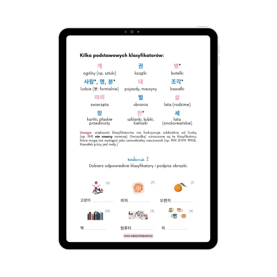 'Koreański na start cz.8' - liczebniki cz. 2, klasyfikatory, podawanie czasu, plan dnia i hobby przykładowa zawartość, koreański od podstaw