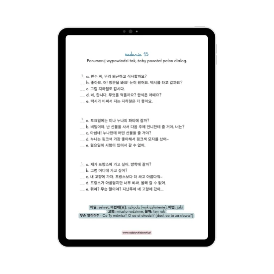 Koreański na start cz.10 przykładowe zadania, koreański od podstaw, e-book koreański