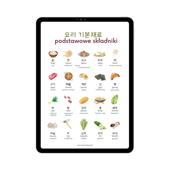 Mini ebook - kuchnia koreańska przykładowa strona, koreańskie słownictwo, koreański od podstaw