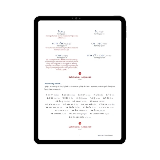 Tajski na start cz. 0 e-book przykładowa strona, nauka tajskiej wymowy, wymowa tajskiego