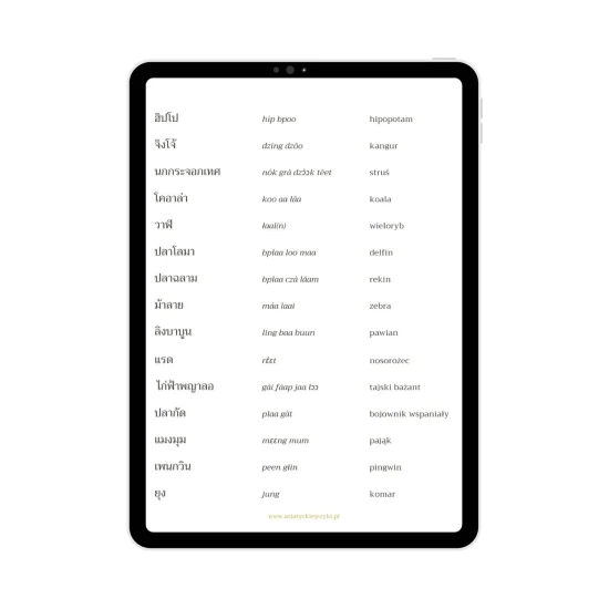 Ebook tajski z ćwiczeniami - słownictwo z kategorii zwierzęca symbolika lista słówek, tajskie słownictwo