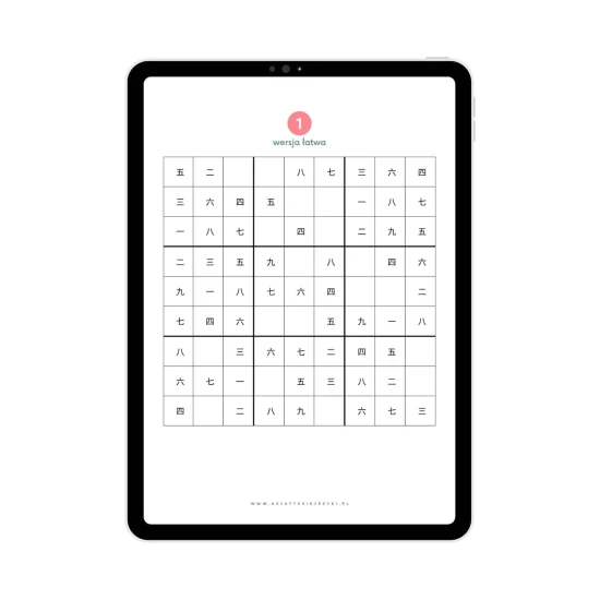 Mini ebook Chińskie liczebniki + sudoku przykładowe sudoku, liczby po chińsku