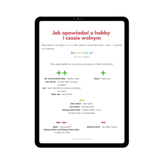 E-book słówka wietnamski Hobby i czas wolny przykładowe zadania, słownictwo wietnamskie