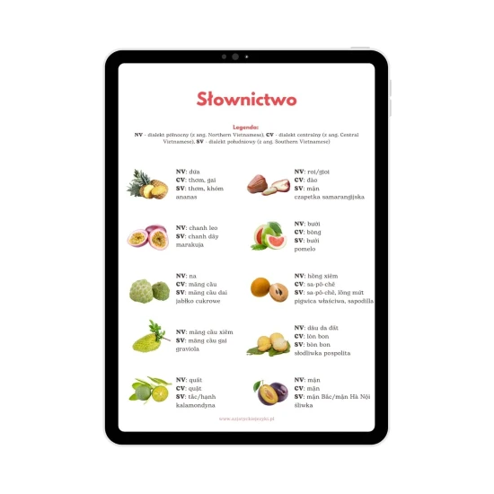 E-book słówka wietnamski Owoce i warzywa spis wietnamskich słów, wietnamski od podstaw