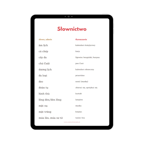 E-book słówka wietnamski Tet Trung Thu lista słówek, wietnamski dla początkujących