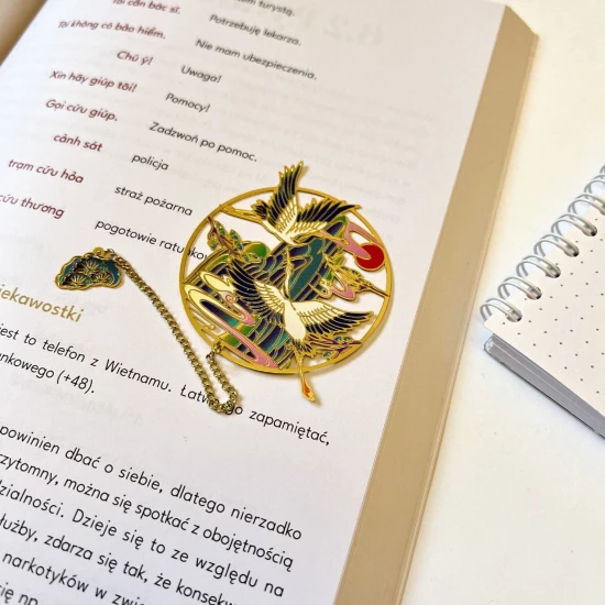 metalowa zakładka do książki czaple, azjatycka zakładka do książek, japońska metalowa zakładka do książek, zakładka z azjatyckim motywem