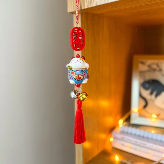 Zawieszka na szczęście Maneki Neko - niebieski
