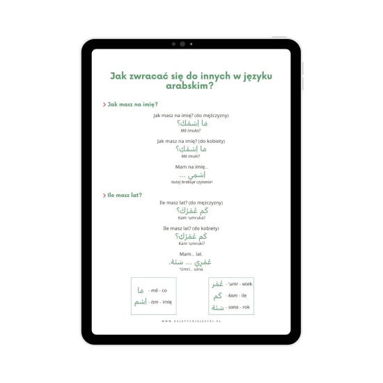 Mini e-book - Jak opowiadać o sobie po arabsku zapis i wymowa, arabski od podstaw