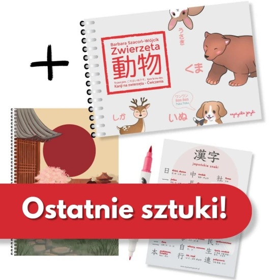 Kanji na zwierzęta, zeszyt do kanji, brushpen i wkładka.jpg