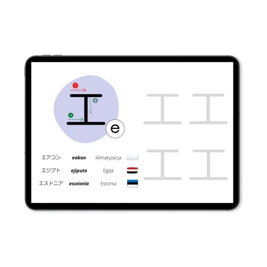 Katakana pisz po śladzie ćwiczenia ze znakami, nauka japońskiego alfabetu