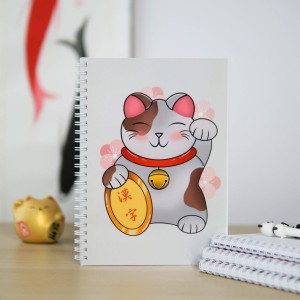 zeszyt maneki neko, zeszyt do pisania kanji, zeszyt do nauki japońskiego, zeszyt do kanji, japoński zeszyt do nauki kanji