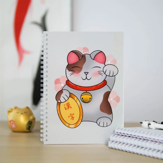 zeszyt maneki neko, zeszyt do pisania kanji, zeszyt do nauki japońskiego, zeszyt do kanji, japoński zeszyt do nauki kanji