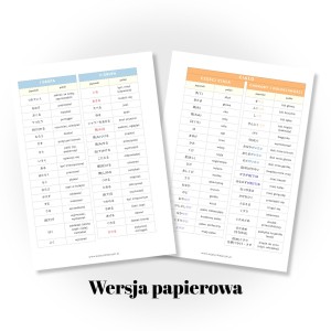 Listy słówek do zrobienia fiszek japońskich - wydruk