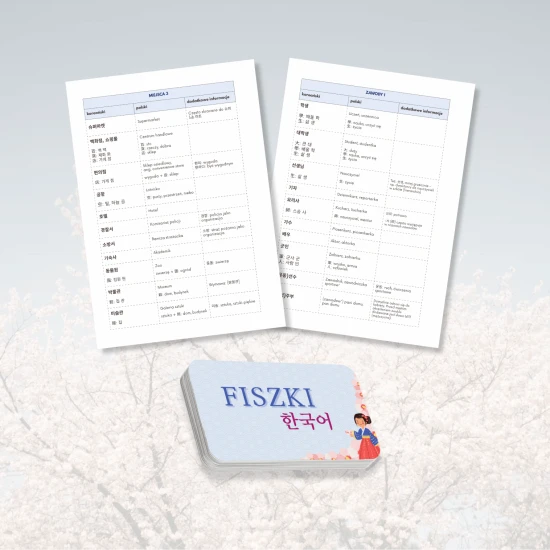 Pakiet koreański bloczki do fiszek na kole + lista słówek